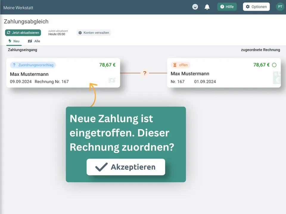 Zahlungseingang akzeptieren