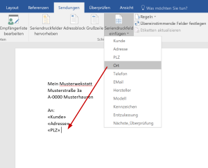 Felder in Serienbrief einfügen