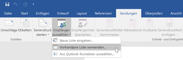Serienbrief Daten auswählen