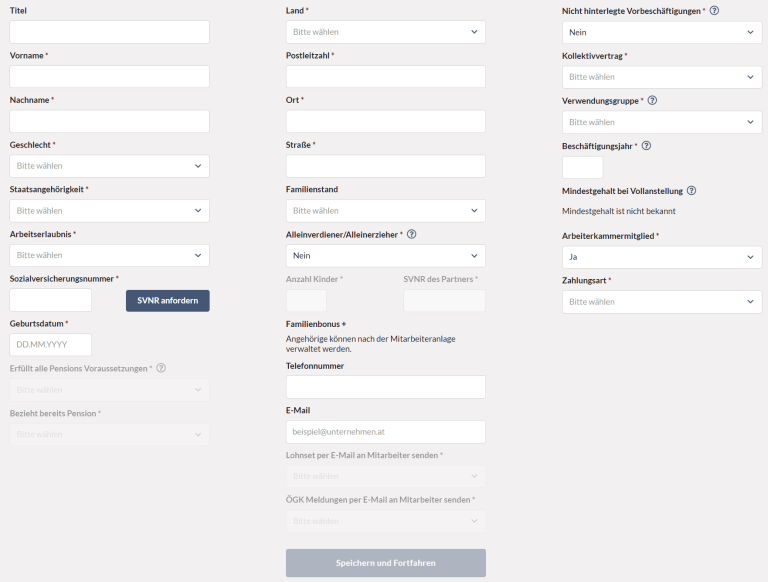Screenshot aus Lohnbot - Mitarbeiter anlegen