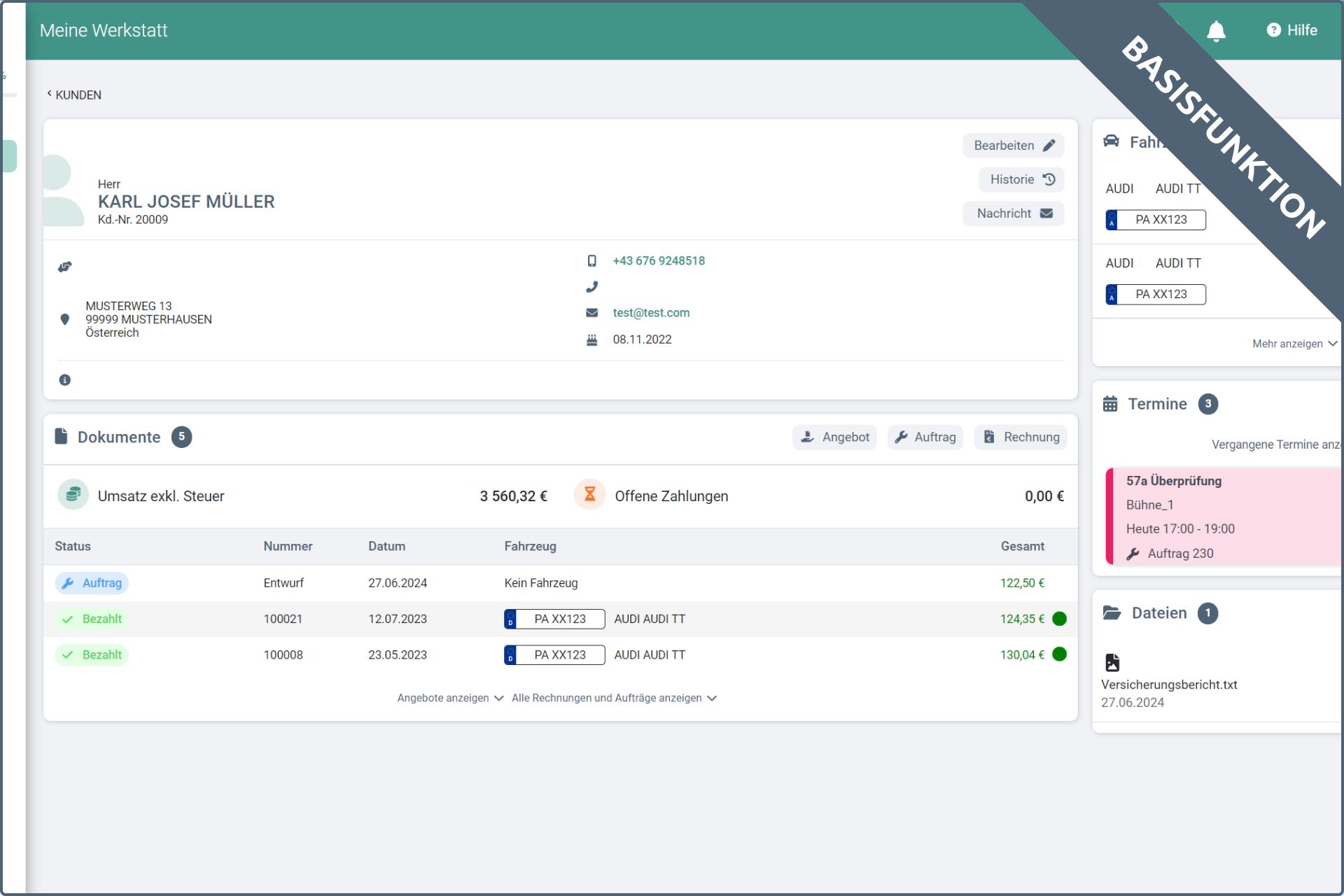 easyWerkstatt Kundenansicht