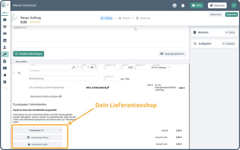 Schnittstelle zum Lieferantenshop verwenden