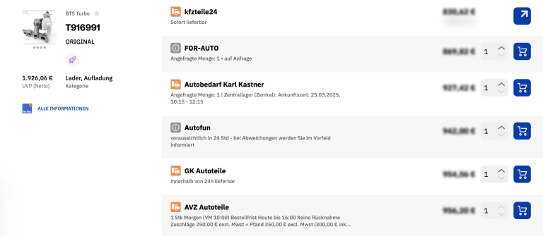 Teilevergleich mit auteon