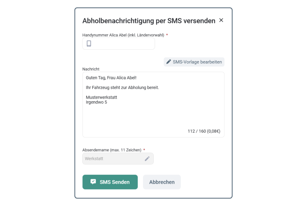 Abholbenachrichtigung - Tab in easyWerkstatt