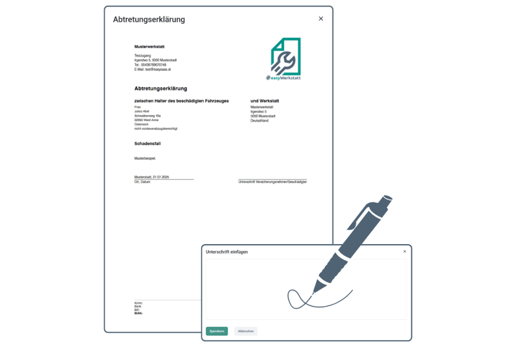 Abtretungserklärung in easyWerkstatt unterschreiben