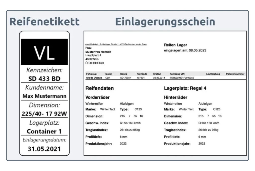 DYMO Reifenlabels u. Artikel Strichcode in easyWerkstatt