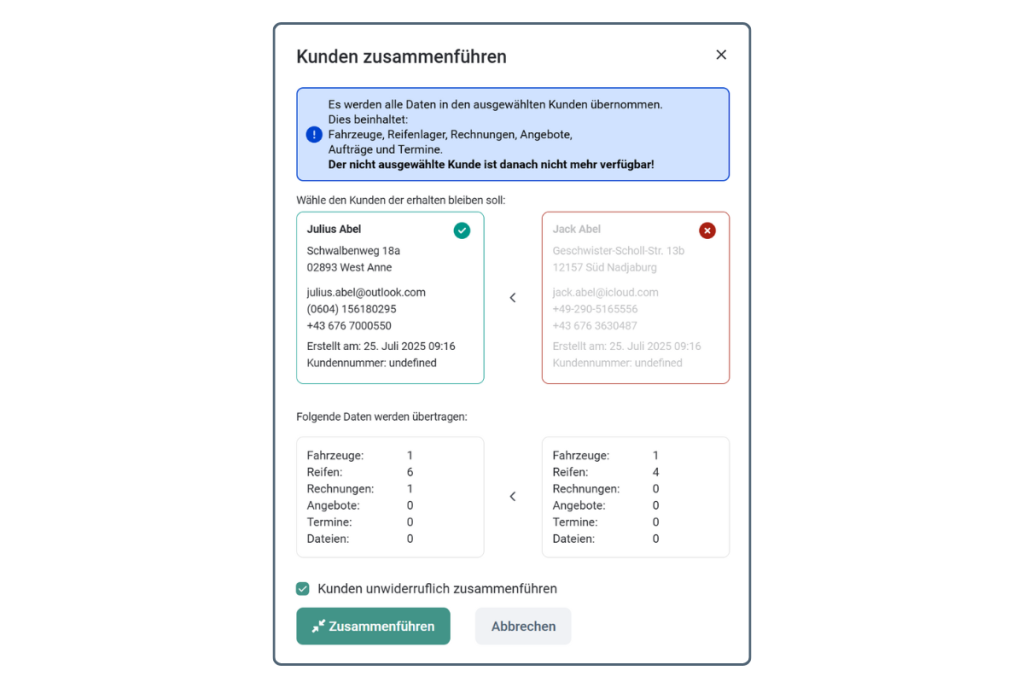 Kunden zusammenführen in easyWerkstatt