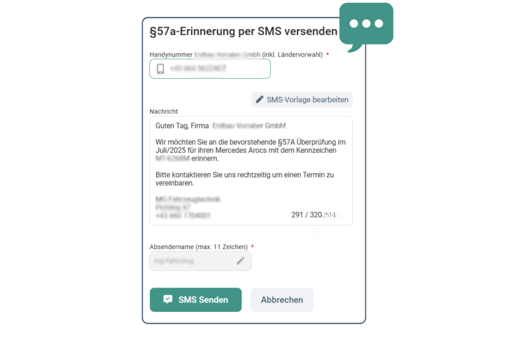 Die TÜV-Erinnerung per SMS in easyWerkstatt