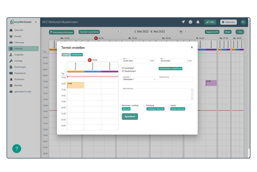 Kalendar in easyWerkstatt