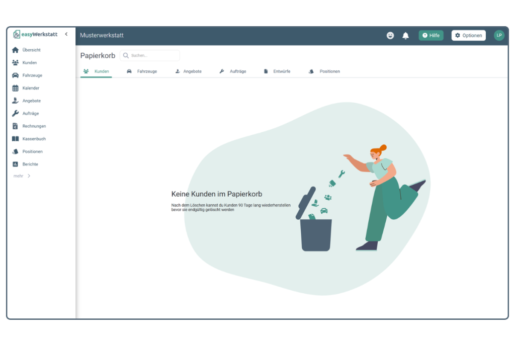 Papierkorb in easyWerkstatt